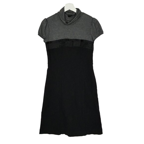 Theory Dress Womens 6 Wool Blend Grey Black Turtleneck Short Sleeve Shift Flaw* - Picture 9 of 15